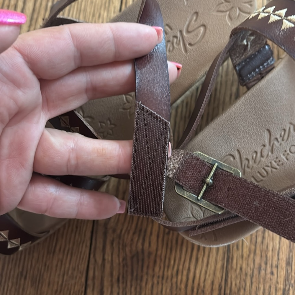 Skechers Brown Strappy Studded Wedge Sandals - Picture 5 of 5